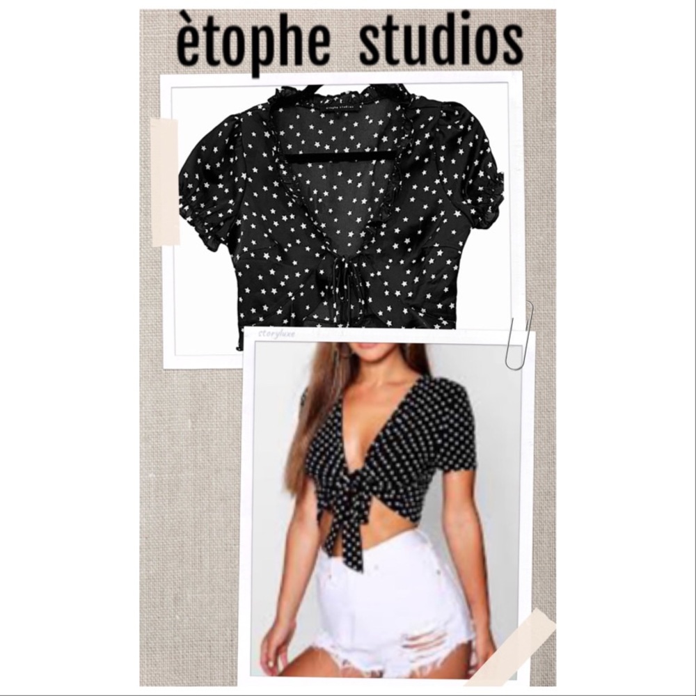 élophe studio Top Blouse black & white stars print crop Blouse Size S